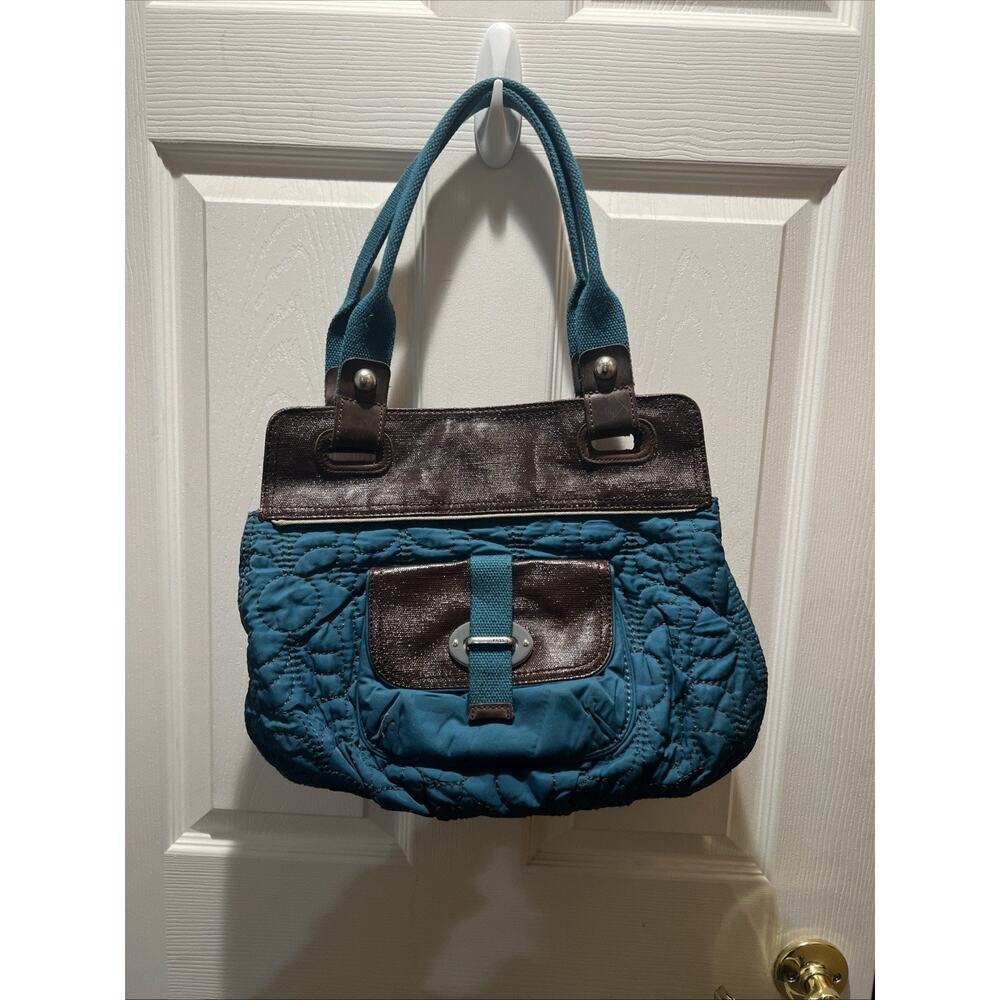 Fossil Turquoise Canvas Quilted Design Leather Shoulder Purse Crossbody Bag